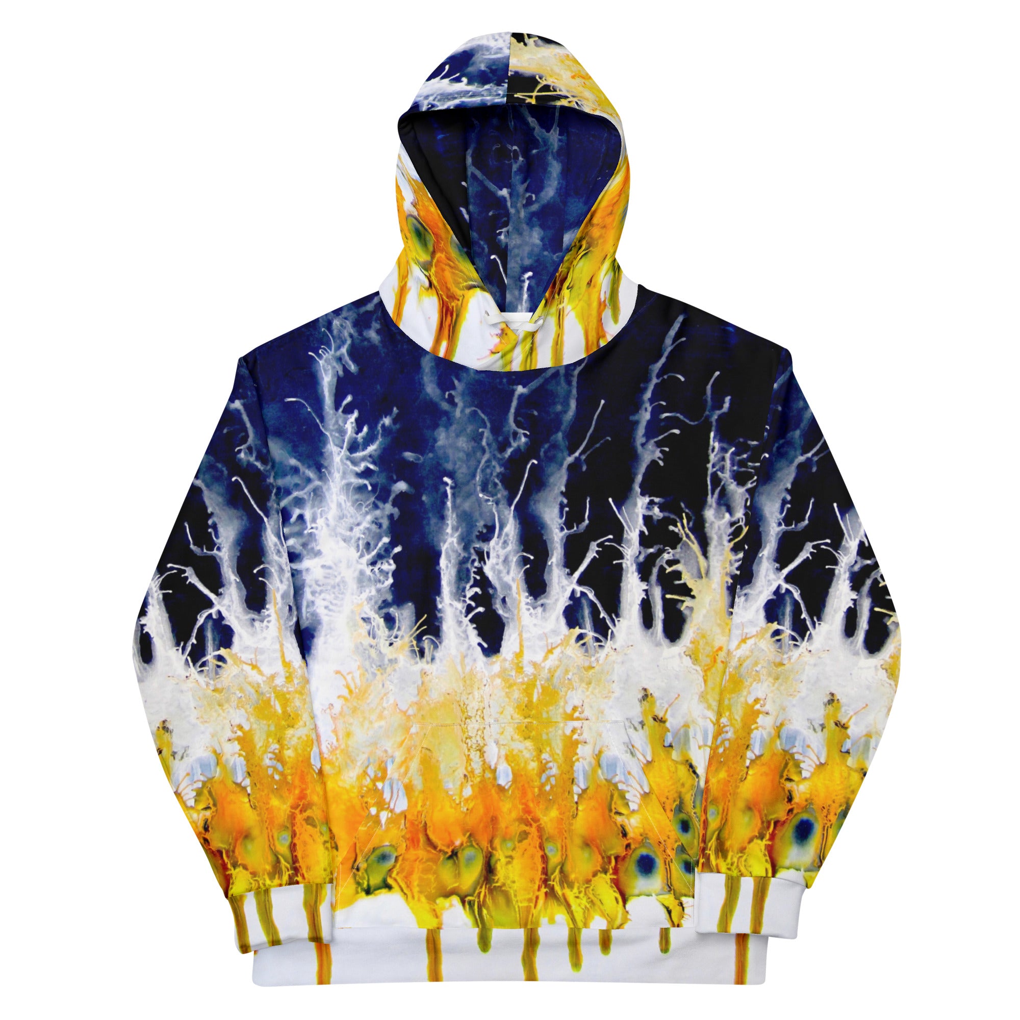 Hoodie unique multicolor black, blue, yellow and white streetwear art design style by Paradiso OG