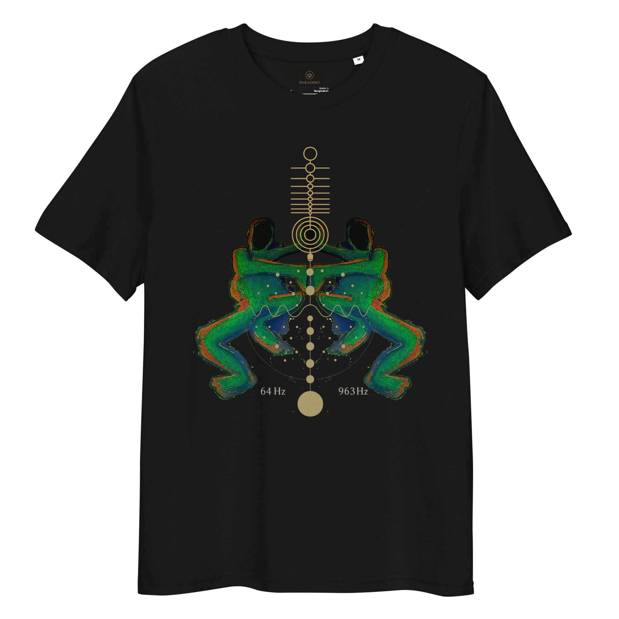 T-shirt black with multicolor art design print, ain soph green, gold, black and orange made by streetwear label paradiso OG