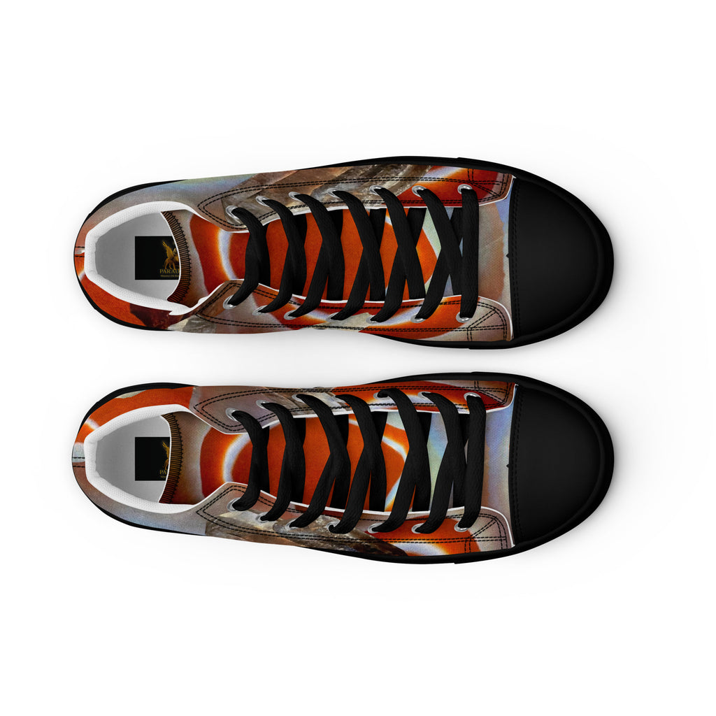 Sneaker Shoe high top canvas exclusive unique streetart style, all over printed red agate crystal art-design made by paradiso og label