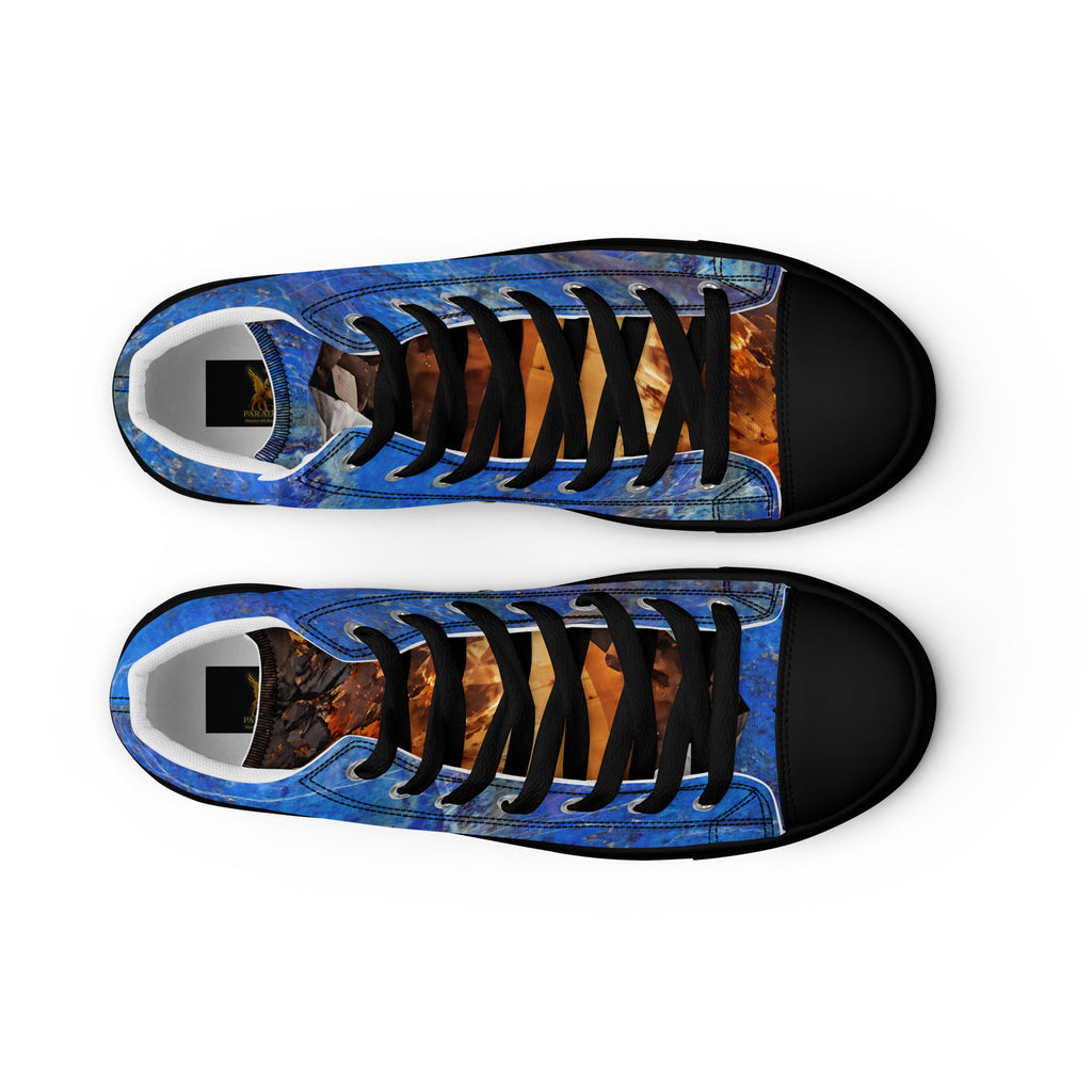 Mens Sneaker Shoe high top canvas exclusive unique style, all over printed Lapis lazuli and quartz crystal art-design made by paradiso og urban streetwear label