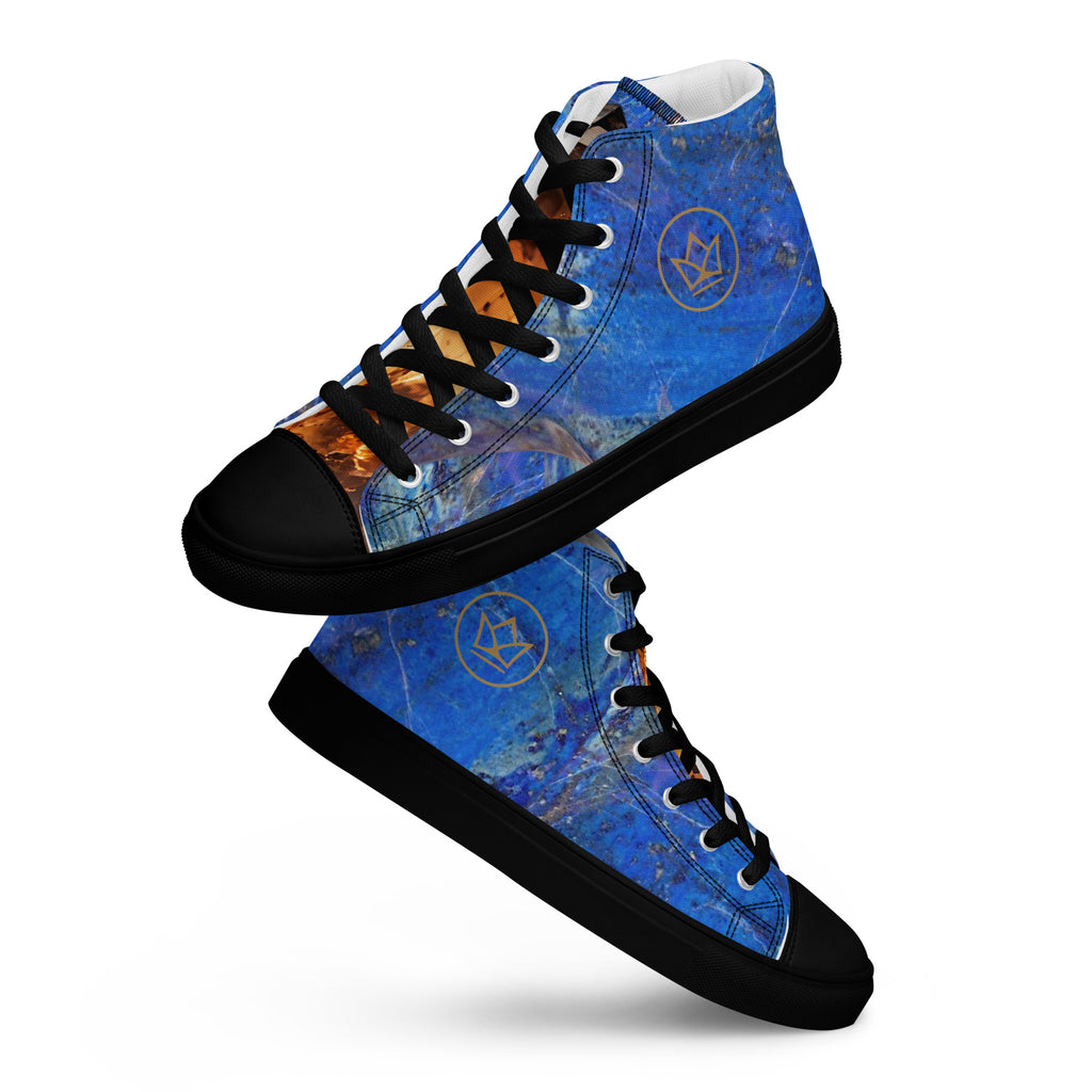 Mens Sneaker Shoe men high top canvas exclusive unique style, all over printed blue lapis lazuli and quartz crystal art-design made by paradiso og urban streetwear label