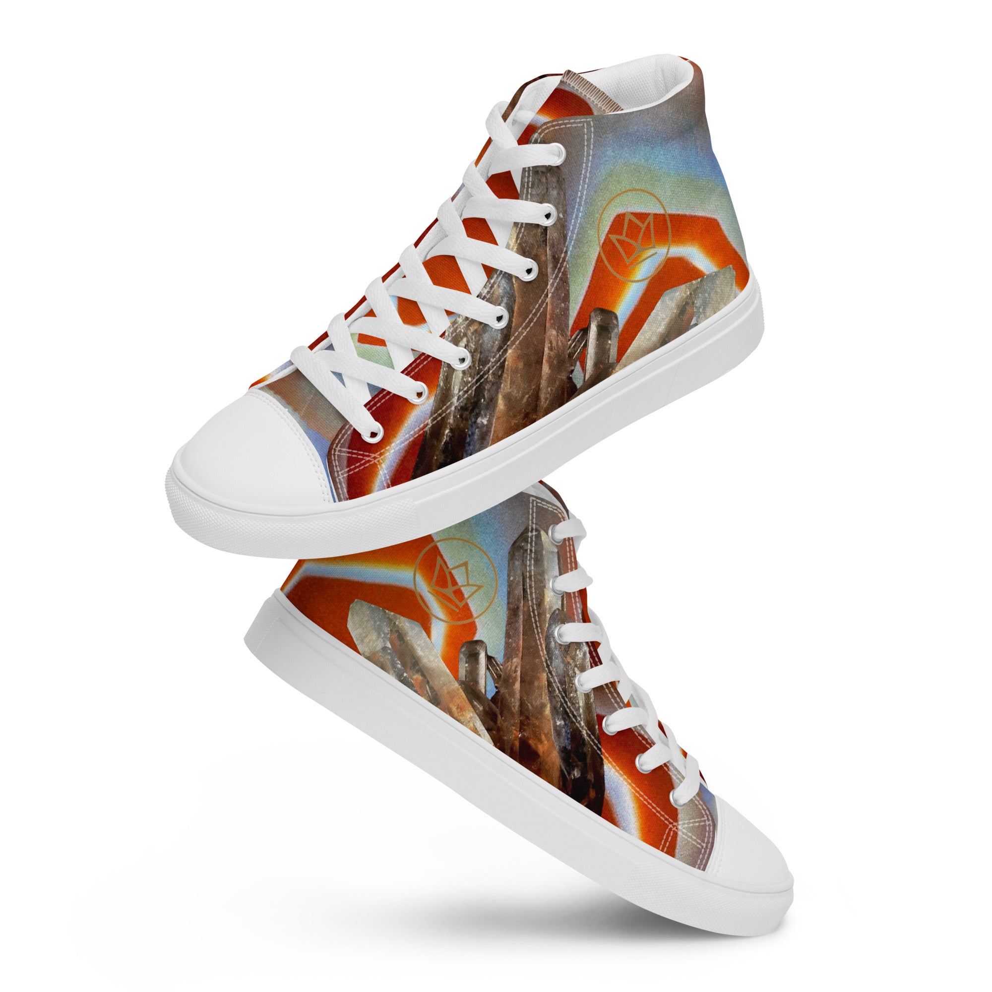 Sneaker Shoe high top canvas exclusive unique streetwear style, all over printed red agate crystal art-design made by paradiso og urban streetwear label