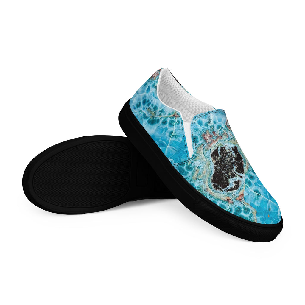 mens slip on canvas Shoe white exclusive unique style, all over printed larimar crystal art-design made by paradiso og urban streetwear label