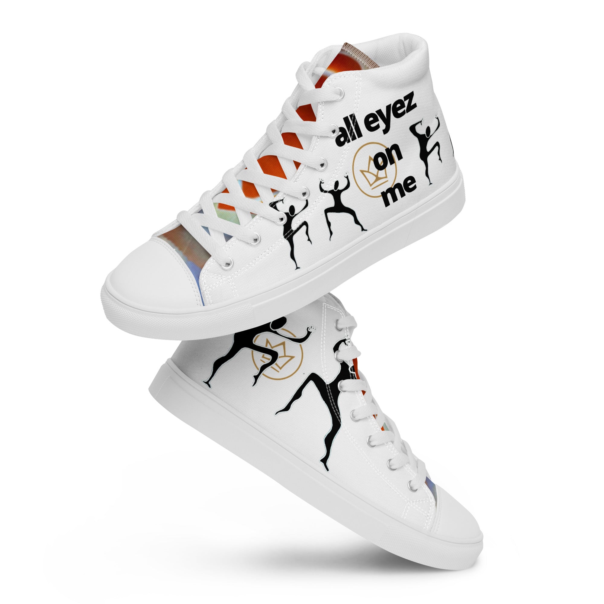 sneaker high top white with red agate crystal, paradisos gold crown and all eyez on me print