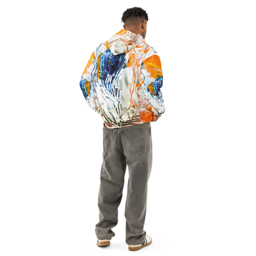 Hoodie exclusive with art expression, orange, blue and white uprise all over print, unisex cotton, design by Paradiso OG