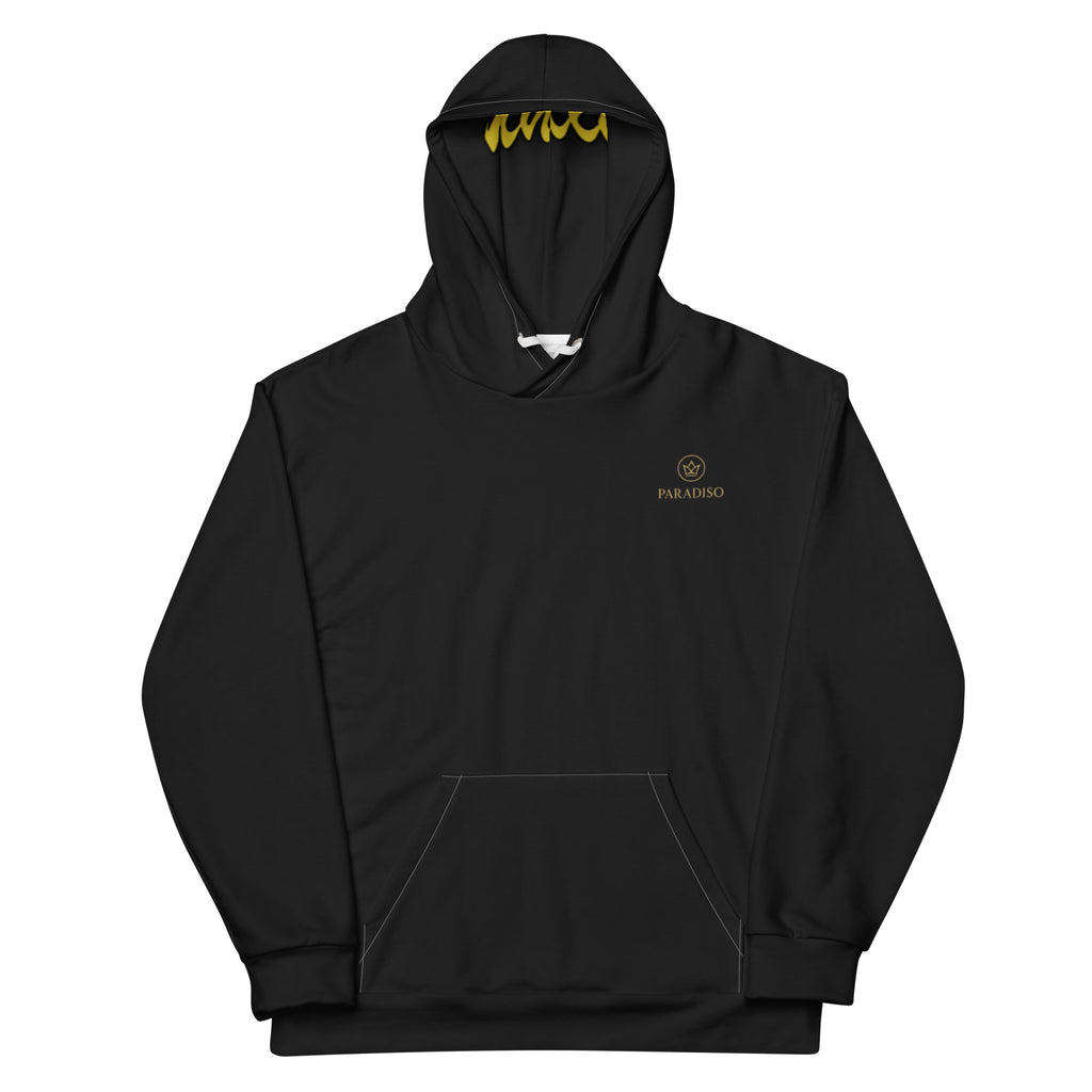 Hoodie in special black unisex cotton, on the chest golden Paradiso Logo, design by Paradiso OG