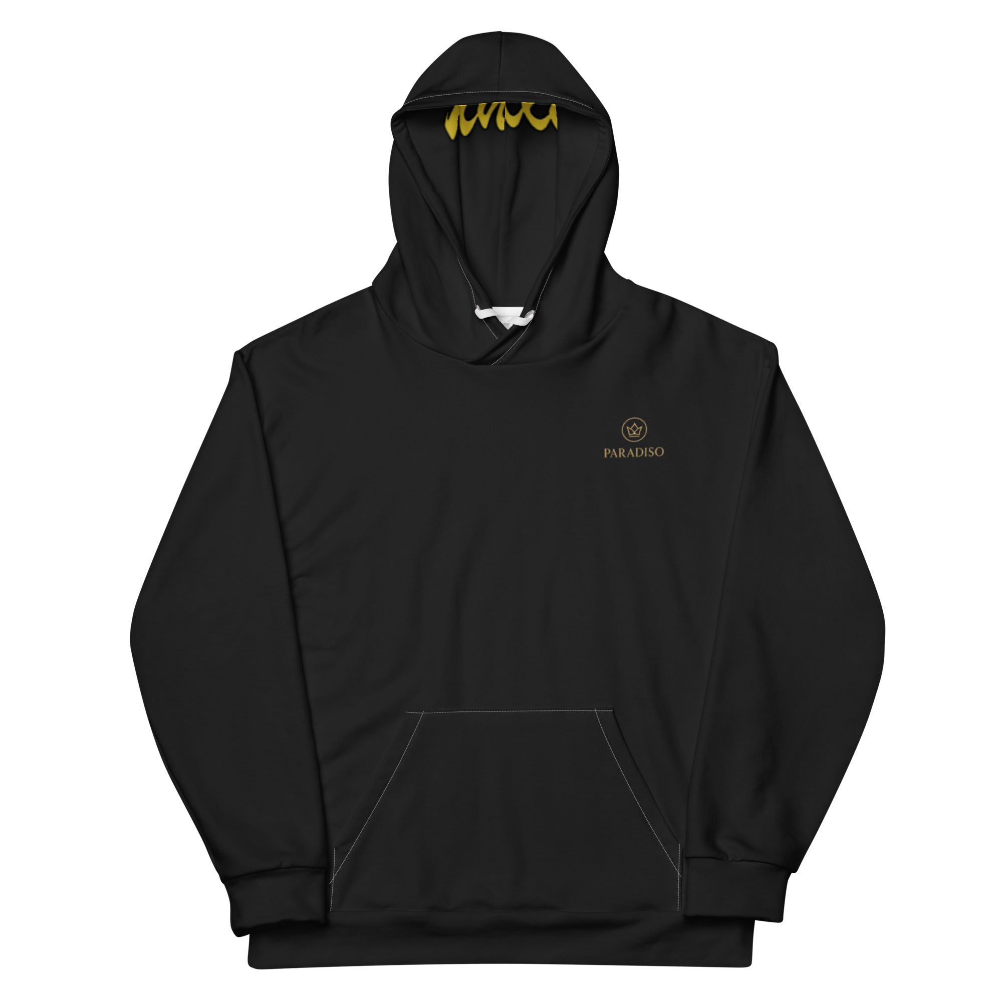Hoodie in special black unisex cotton, on the chest golden Paradiso Logo, design by Paradiso OG