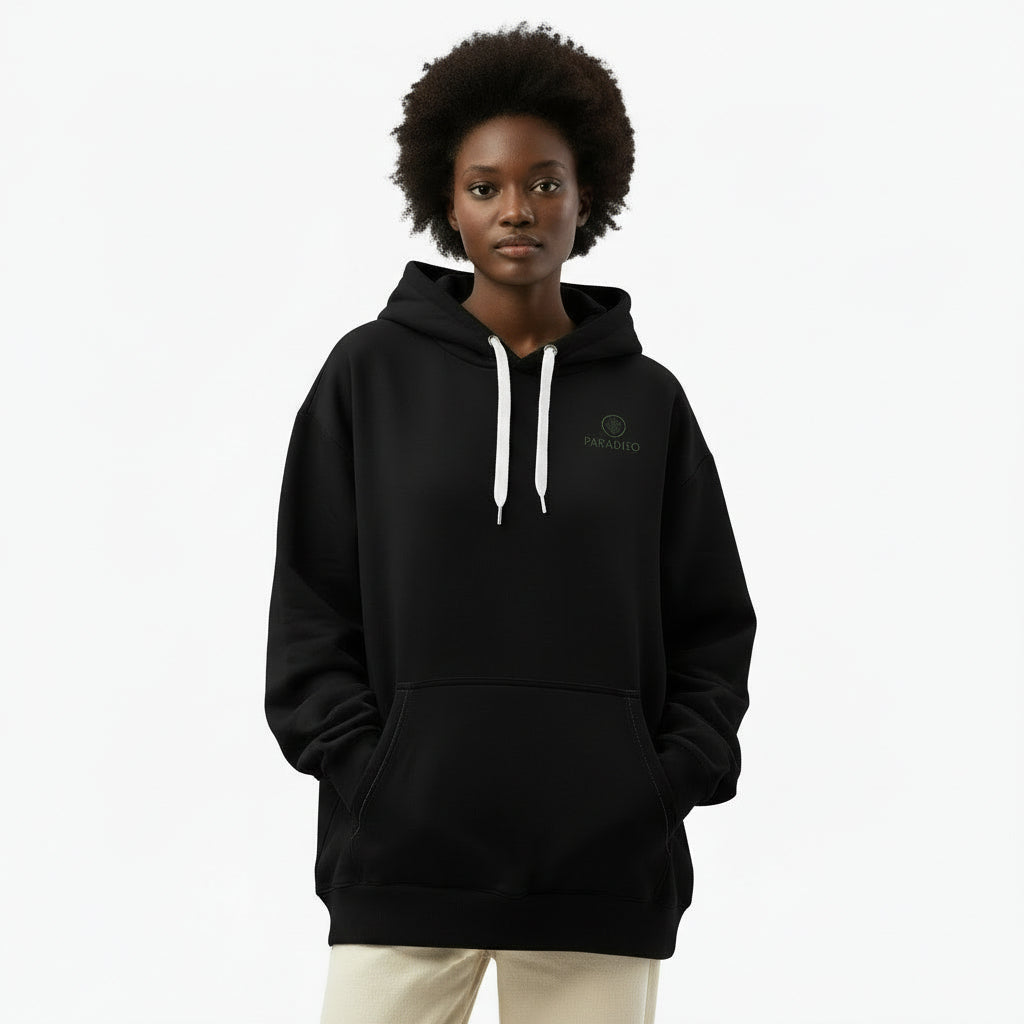 Hoodie in special black on the chest gold Paradiso Logo, unisex cotton design by Paradiso OG