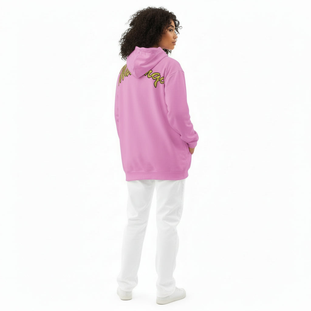 Hoodie in special pink, on the chest gold logo, unisex cotton, design by Paradiso OG