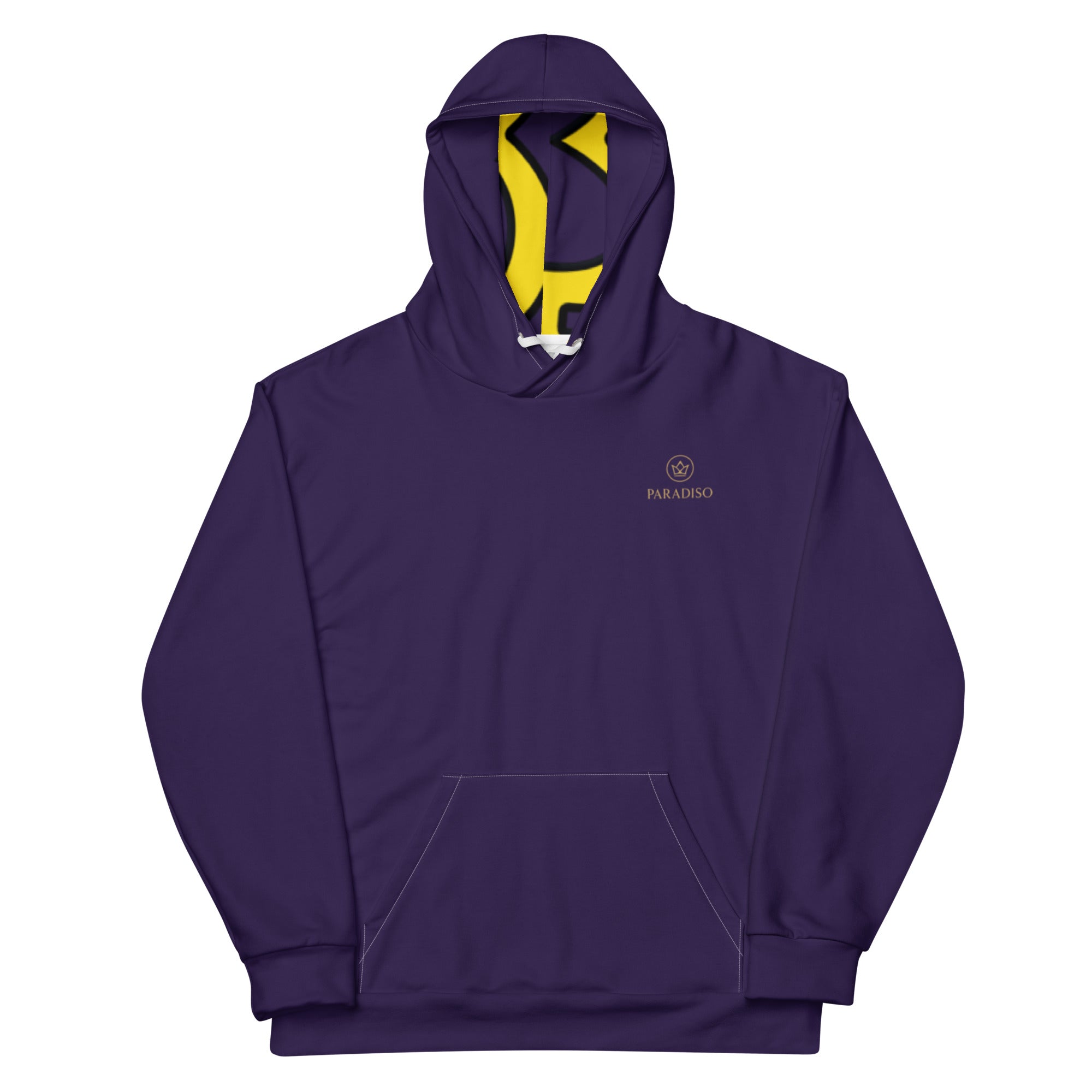 Hoodie in special purple, on the chest golden logo, unisex cotton, design by Paradiso OG