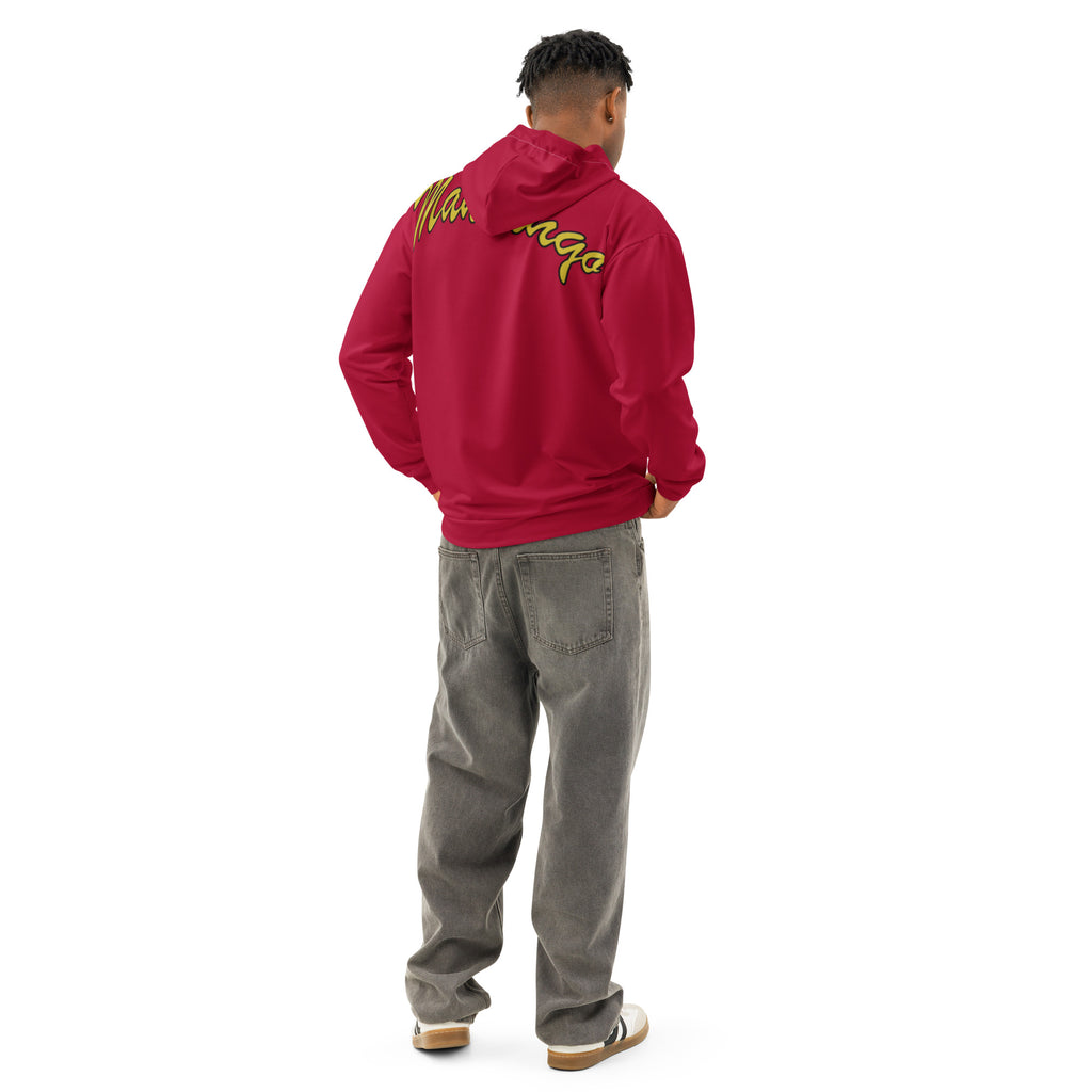 Hoodie in special red on the back gold-yellow Mandingo lettering unisex cotton art, design by Paradiso OG