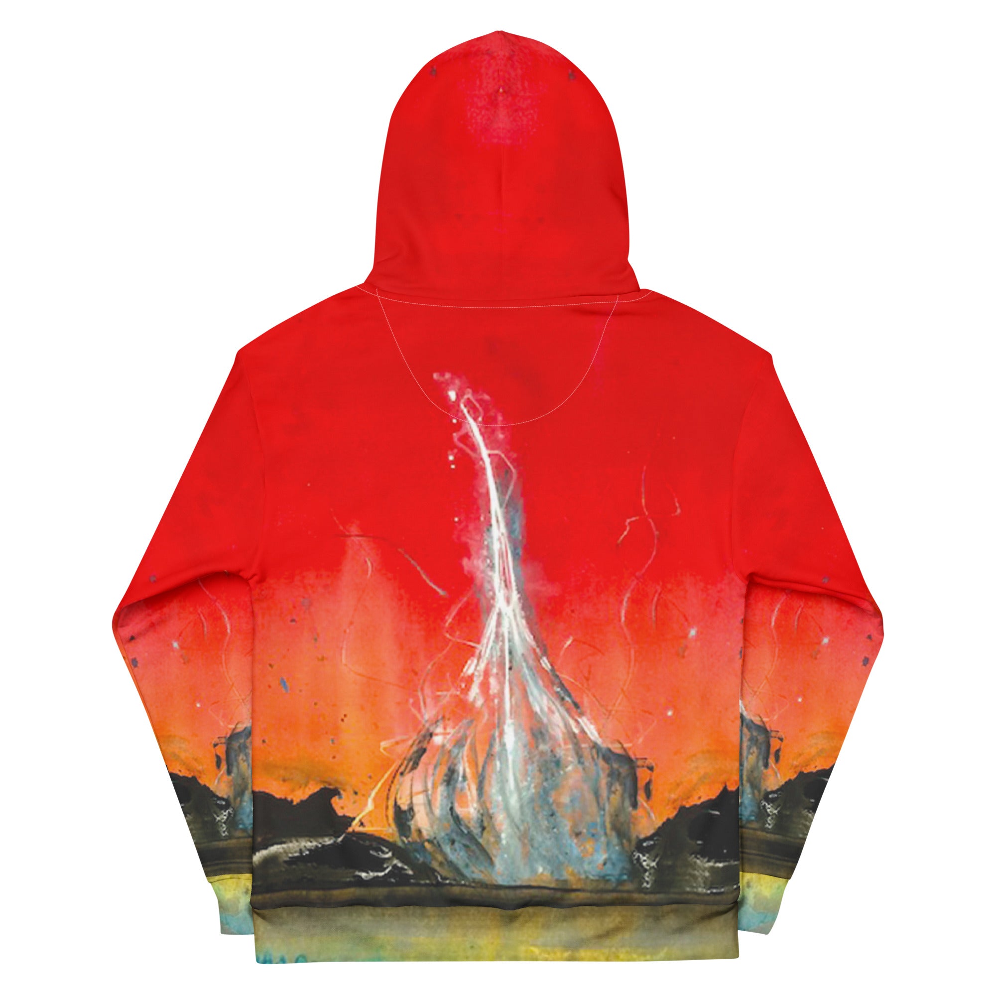 Hoodie in special red with unique art expression on point, unisex cotton art-design by Paradiso OG