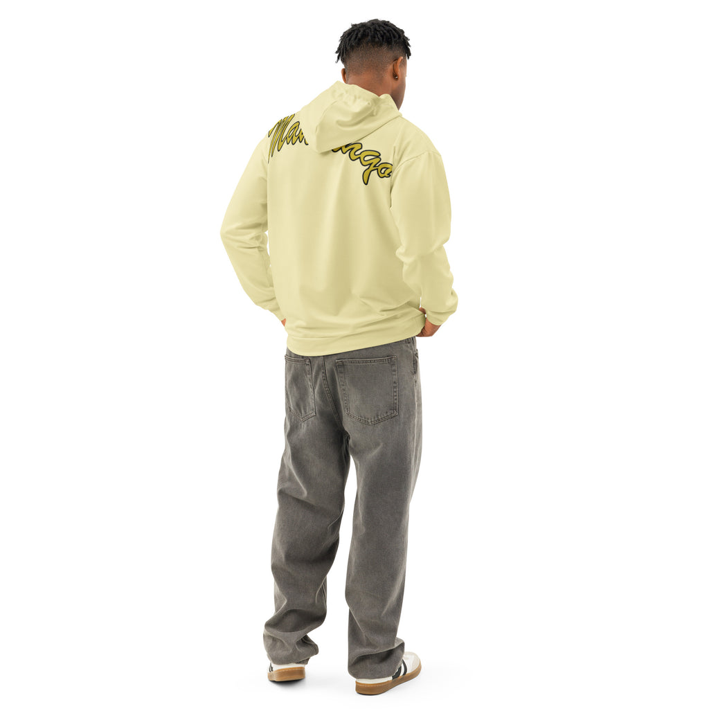 Hoodie in special yellow on the back gold-yellow Mandingo lettering unisex cotton artdesign by Paradiso OG