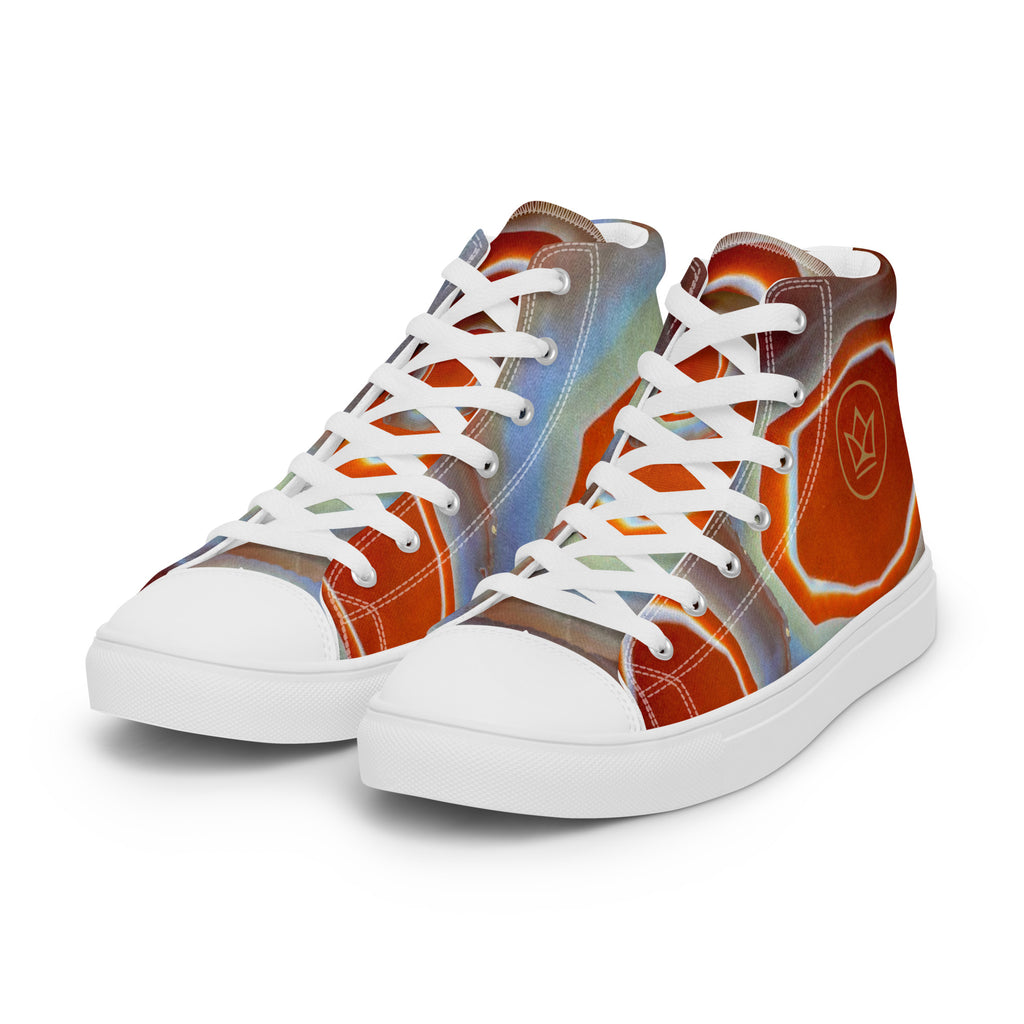 Sneaker Shoe women high top canvas white, exclusive unique style, all over printed red agate crystal art-design made by paradiso og urban streetwear label