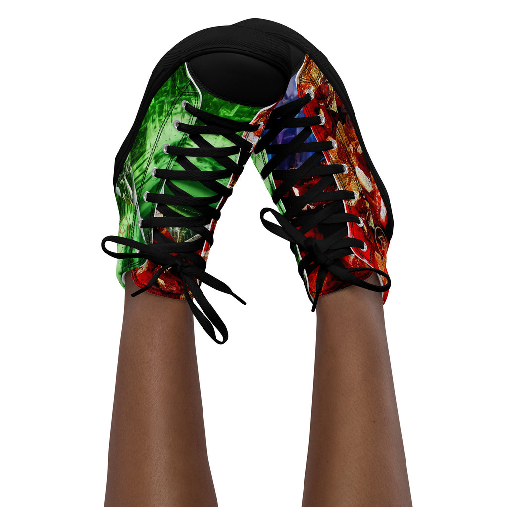 women Sneaker  Shoe high top canvas exclusive unique style, all over printed red, green and purple crystal art-design made by paradiso og urban streetwear label