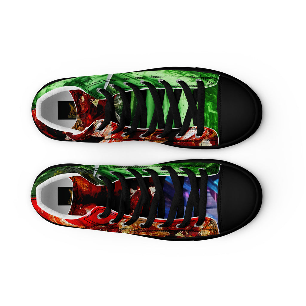 women Sneaker  Shoe high top canvas exclusive unique style, all over printed red, green and purple crystal art-design made by paradiso og urban label