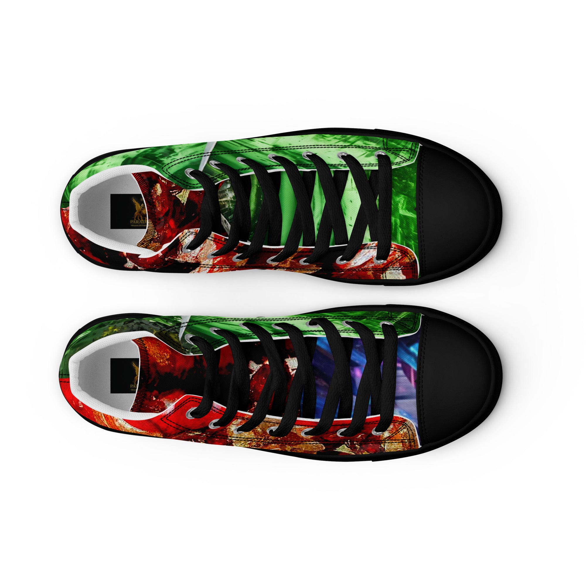 women Sneaker  Shoe high top canvas exclusive unique style, all over printed red, green and purple crystal art-design made by paradiso og urban label