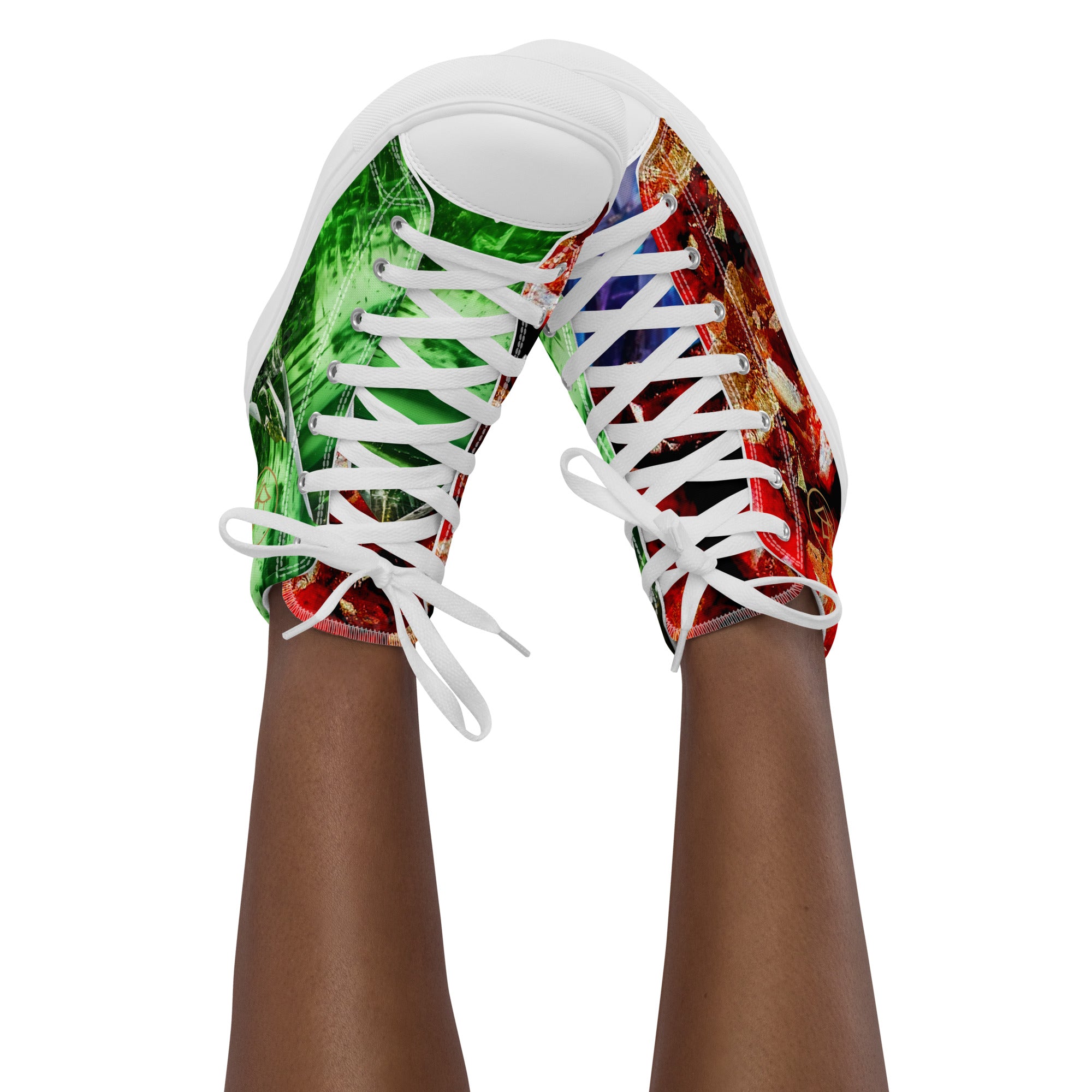 women Sneaker  Shoe high top canvas exclusive unique style, all over printed red, green and purple crystal art-design made by paradiso og urban streetwear label crew
