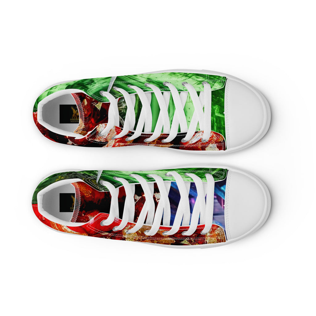 women Sneaker  Shoe high top canvas exclusive unique style, all over printed red, green and purple crystal art-design made by paradiso og urban streetwear label