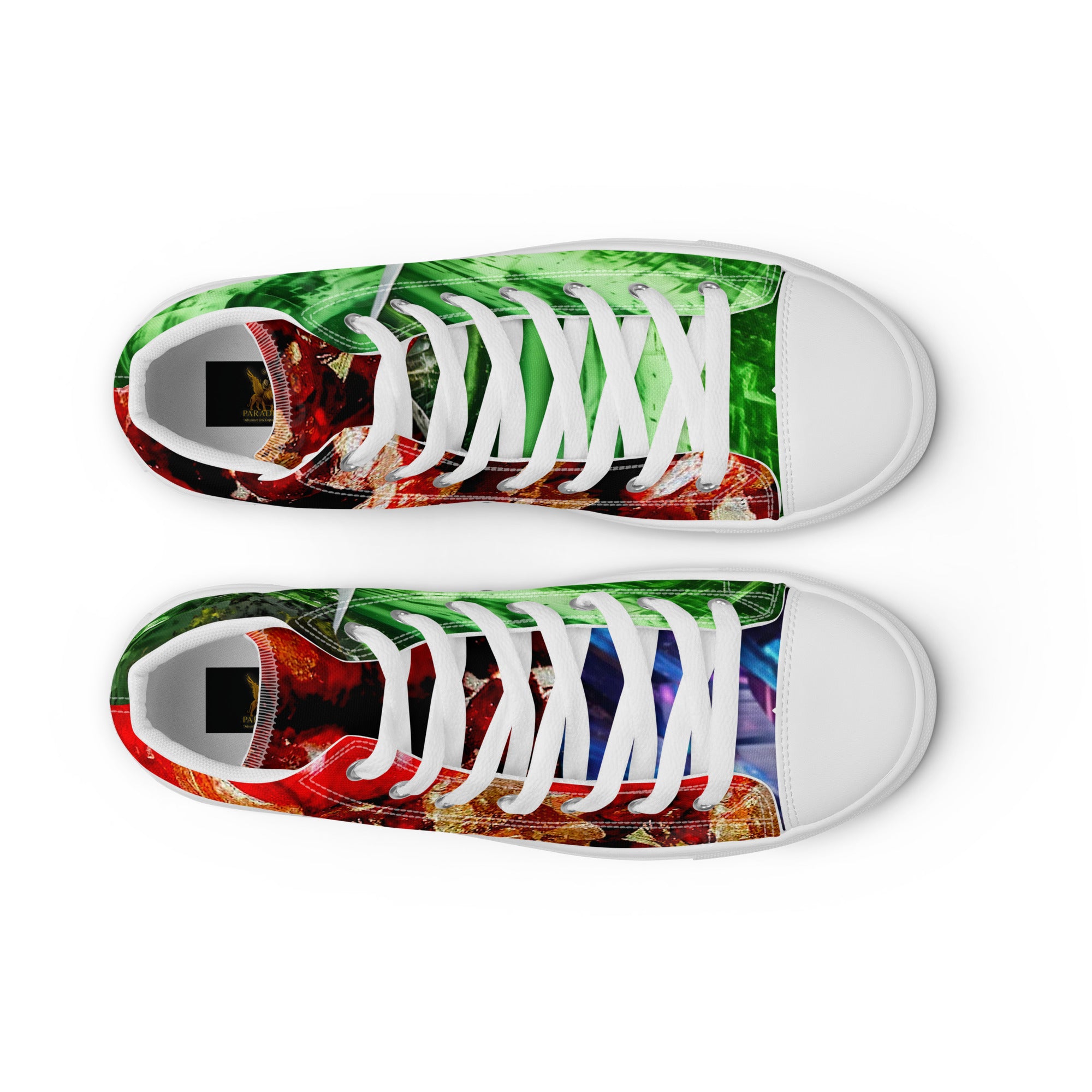 women Sneaker  Shoe high top canvas exclusive unique style, all over printed red, green and purple crystal art-design made by paradiso og urban streetwear label