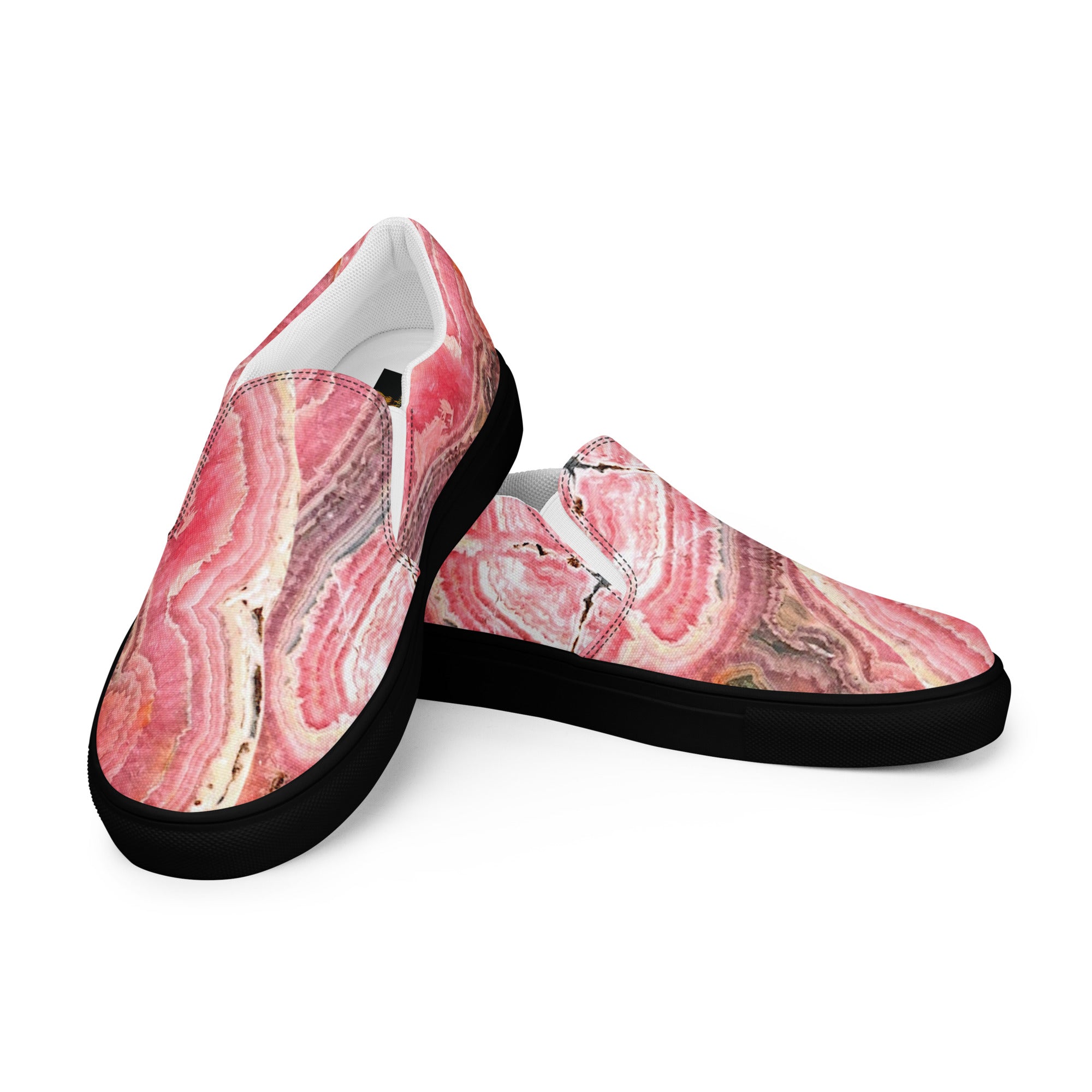 womens slip on canvas Shoe white exclusive unique style, all over printed rhodochrosite crystal art-design made by paradiso og urban streetwear label